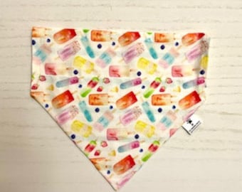 Watercolor Popsicles All Over/Summertime Stripes Reversible Dog Bandana, Summertime, Custom Pet Accessories