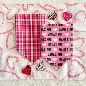 Mama’s Girl on Raspberry Pink/Raspberry Pink Plaid Reversible Dog Bandana.  Personalized, Valentine Pet Accessories