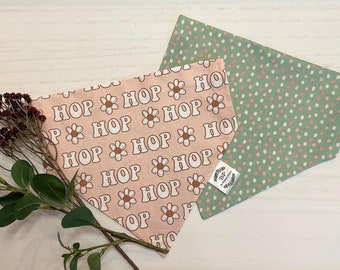 Boho Easter Hop/Sage Easter Dots Reversible Dog Bandana, Custom Pet Neckwear, Easter Dog Scarf, Polka Dot Spring Dog Bandan