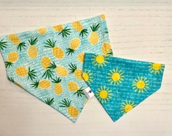 Pineapple Toss/"You Are My Sunshine" on teal Reversible Dog Bandana, Customized Summer Pet Accessories