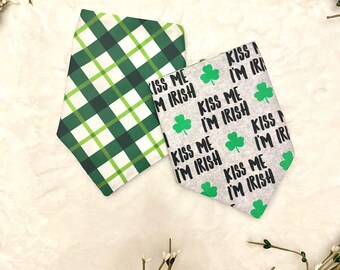 Kiss Me I’m Irish/St. Patrick’s Day Large Green Plaid Reversible Dog Bandana/Personalized St. Patrick’s Day Pet Accessories