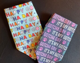 It’s My Gotcha Day on Blue/Rainbow Stripe Reversible Dog Bandana, Custom Pet Accessory, Personalized Dog Neckwear