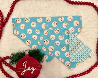 Snowmen Sugar Cookies/Spiffy Blue Christmas Print Personalized Dog Bandanas.  Customized Winter Pet Accessoies