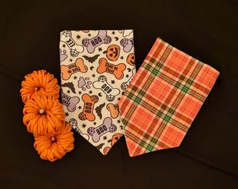 Tricks and Dog Treats/Pumpkin Spice Plaid Reversible Dog Bandana.  Personalized Pet Accessories