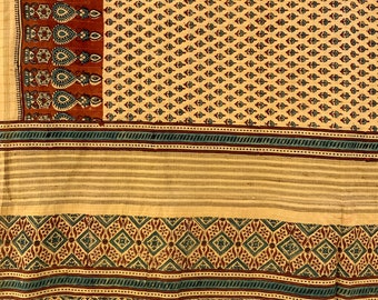 A one of a kind Khadi saree, capturing the stillness of florals with rows of flower rafts, in unique colour palette of natural dyes