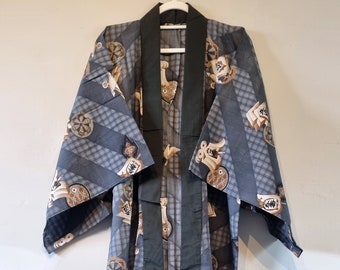 Kimono nagajuban japonais vintage bleu pour homme