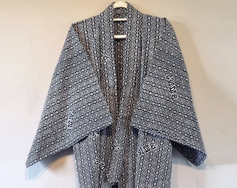 Blauw en wit lang katoen Vintage Japanse Yukata Kimono