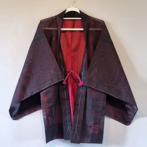 Sheer Black and Red Vintage Japanese Kimono Haori Jacket