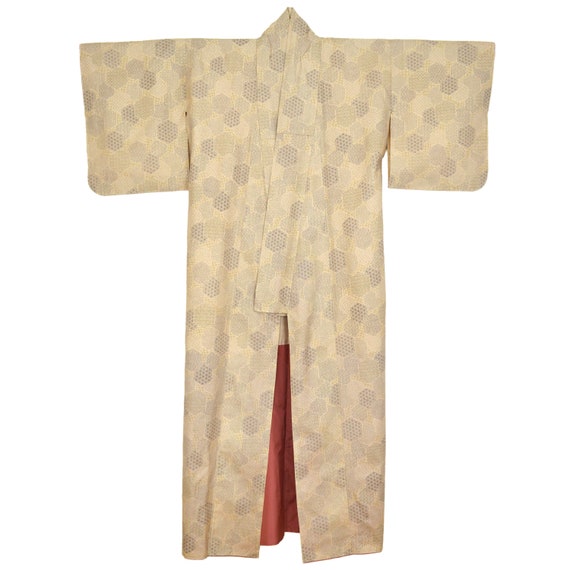 Vintage Japanese Ladies Long Cream Kimono Gown - image 1