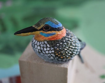 Spotted Kingfisher Figurine Handmade Bird Sculpture figurine Bird Miniature