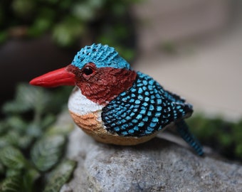 Banded Kingfisher Figurine Handmade Bird Sculpture figurine Bird Miniature
