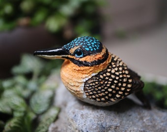 Hook-billed kingfisher  Figurine Handmade Bird Sculpture figurine Bird Miniature
