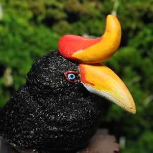 Rhinoceros Hornbill on tree log Decor Figurine Handmade Bird Sculpture figurine Bird Miniature