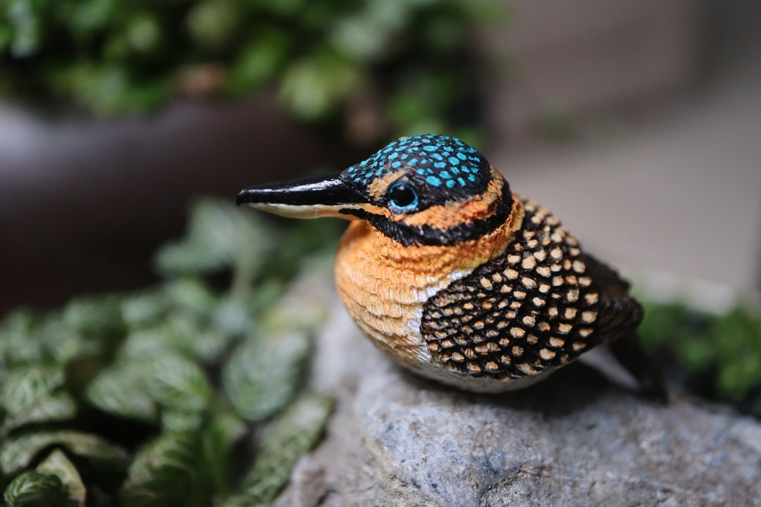 Hook-billed Kingfisher Figurine Handmade Bird Sculpture Figurine