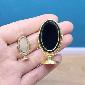 dollhouse miniature 1:12 scale oval brass mirror dolls house  bathroom decor turnable mirror doll house bedroom dresser mirror