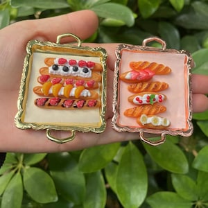 Miniature baguette with cream and fruit Dollhouse decor accessory miniature bread