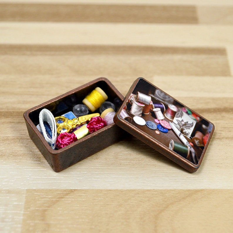 Miniature Metal Sewing Box With Sewing Accessories Dollhouse Etsy