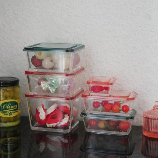 Dollhouse Miniature Récipients de stockage de nourriture en plastique 9 pièces Conteneurs de stockage verrouillables avec couvercles pour cuisine de maison de poupée