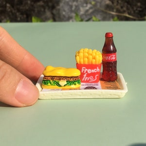 Miniature hamburger with fries dollhouse miniatures fast food mini realistic coke for dolls