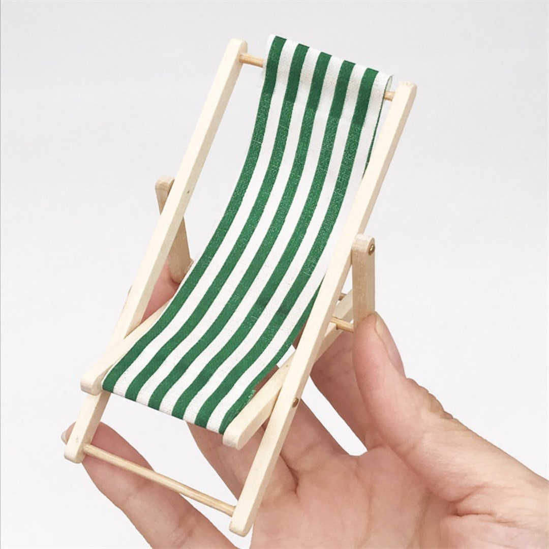 Miniature Beach Chair Dollhouse Furniture Mini Lay Flat Wooden Chair