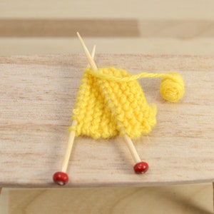 Miniature knit in progress dollhouse miniature knitting dollhouse decor accessory Yellow