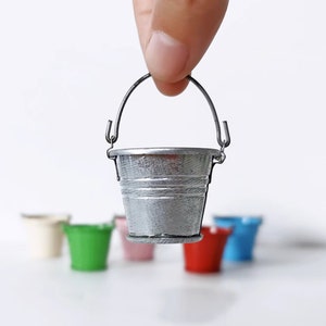 1:12 Scale Miniature Bucket with handle Mini Metal Pail for Dollhouse