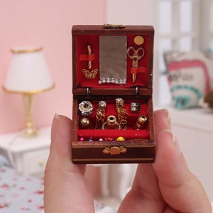 Miniature Jewelry box dollhouse livingroom accessory 1:12th scale vintage jewelry box for dolls