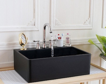 Miniature sink basin faucets with water 1/6 scale dollhouse bathroom accessory modern furniture for dolls house