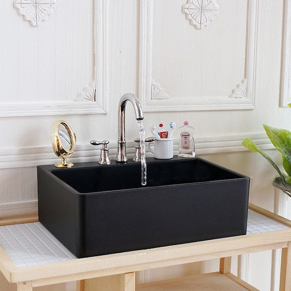 Robinets de lavabo miniatures avec eau 1/6 échelle maison de poupée accessoire de salle de bain mobilier moderne pour maison de poupées