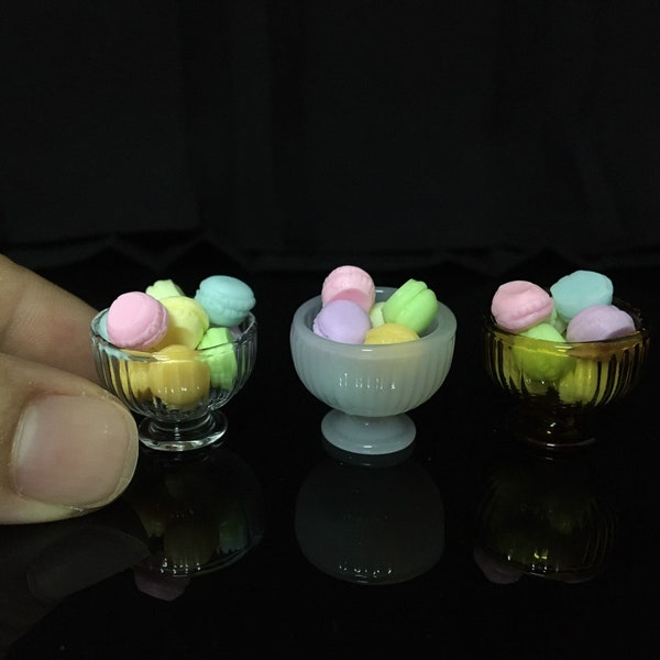 Miniature ice cream  bowls made of real glass 1/12  scale dessert cup for dollhouse
