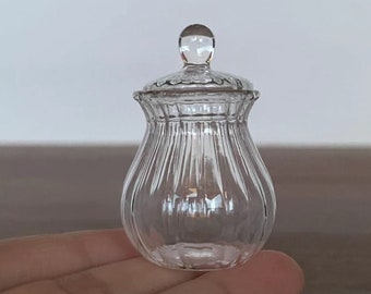 maison de poupée nervurée vrai bocal en verre miniature bocal de rangement en verre avec couvercle pot en verre en forme de poire pour maison de poupées