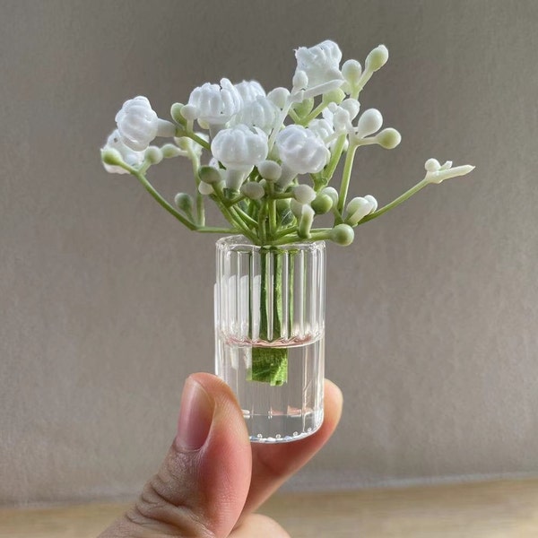 Dollhouse miniature flowers in glass vases dolls house modern living room decor miniature flower with glass bottle in 1:6th scale