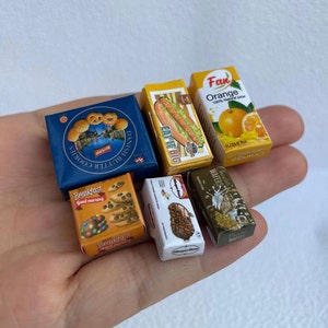 miniature groceries boxes dollhouse kitchen food 1/12th scale miniature sadwich box mini cookie bags tiny juice box dolls icrem box
