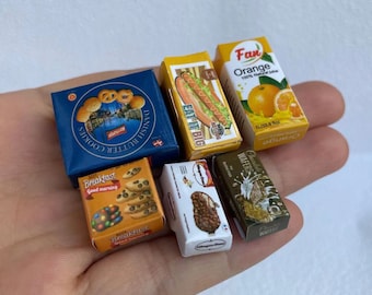 Boîtes de courses miniatures, nourriture de cuisine pour maison de poupée, boîte de sadwich miniature à l'échelle 1/12e, mini sacs à biscuits, petite boîte de jus de poupées, boîte icrem