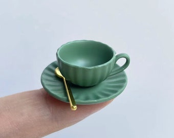 Miniature Tea Cup  Saucer  Spoon Set Dollhouse accessory Mini Coffee Cups Espresso Mug Tea Cup Set for Dolls House