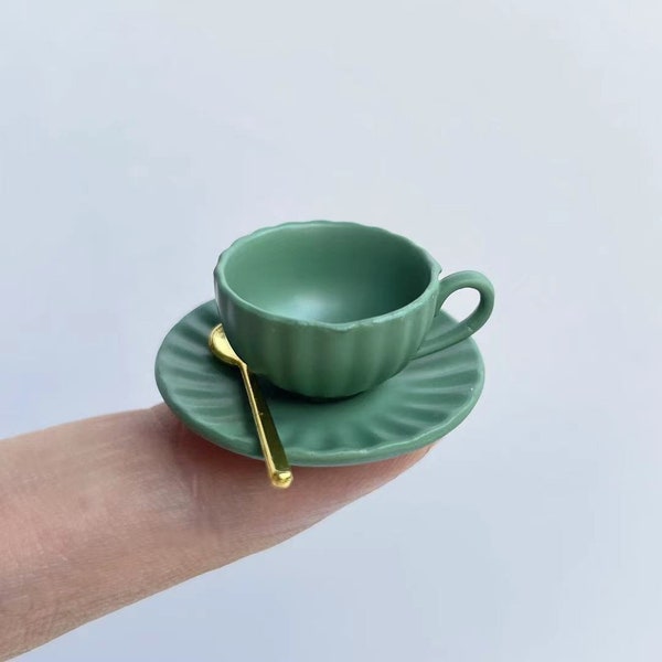 Miniature Tea Cup  Saucer  Spoon Set Dollhouse accessory Mini Coffee Cups Espresso Mug Tea Cup Set for Dolls House