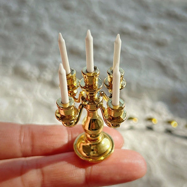 Dollhouse Miniature 5-arm Candelabra 1:12 Scale candlesitcks Miniature Candle Holder for Dolls House