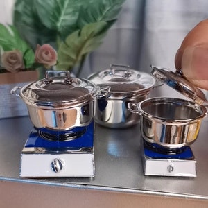 Miniature Metal Pot  Mini Cooking Pot with Lid Dollhouse Kitchen Cookware