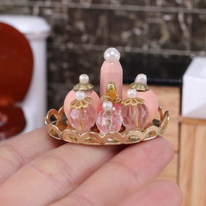 Dollhouse miniature perfume vanity kit 1:12th scale doll makeup set with gooden tray dolls house perfume bottles