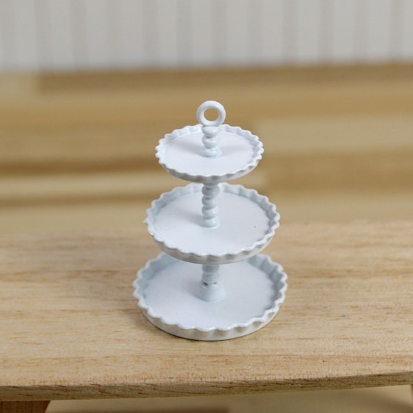 1:12th scale serving stand dollhouse metal dessert 3 tiered stand miniature food fruit backery stand tray dolls dessert tower