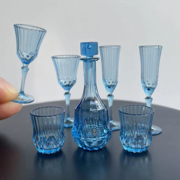 1/6 Scale Decanter Set with Glasses Dollhouse Wine Glasses Set of 7