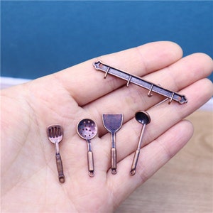 dollhouse cookware miniature metal cooking utensil mini  bronze ladle for doll house