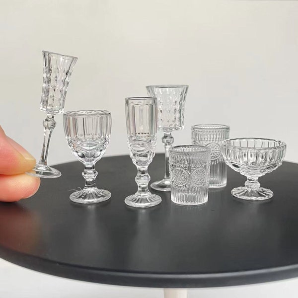 1:6 Scale Champagne glasses model BJD blythe Miniature water glasses set of 7 dollhouse decor