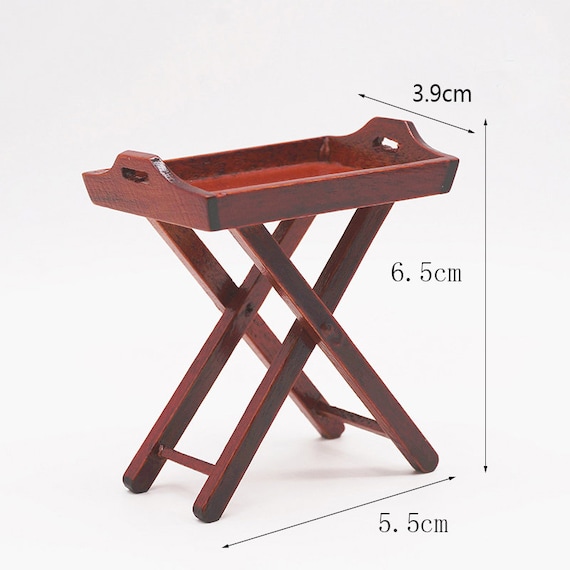 112th scale dollhouse miniature furniture wood tea table mini flood standing folding dining table wood tray for dolls house