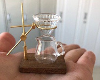 Dollhouse pour over coffee stand miniature coffee maker for dolls dolls house kitchen accessories miniature glass coffee cup and dripper