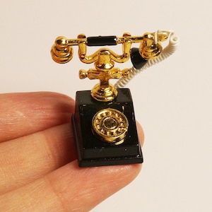 miniature black dial telephone dollhouse mini desk telephone 1:12 scale