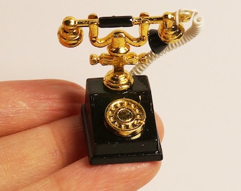 miniatura teléfono de esfera negra casa de muñecas mini teléfono de escritorio escala 1:12