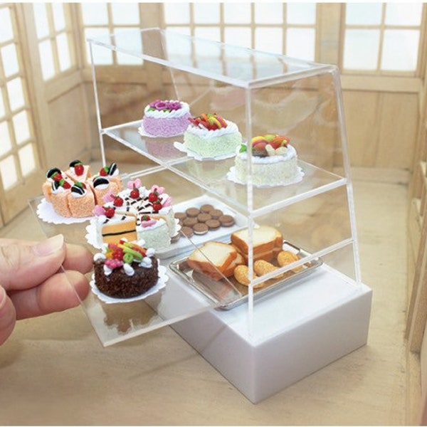 Vitrine de boulangerie miniature en acrylique transparent pour meubles de maison de poupée, vitrine de maison de poupée à l'échelle 1/12