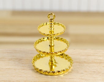 dollhouse miniature metal serving stand 1:12 scale gold 3 tiered dessert serving platter mini bakery rack stand tray