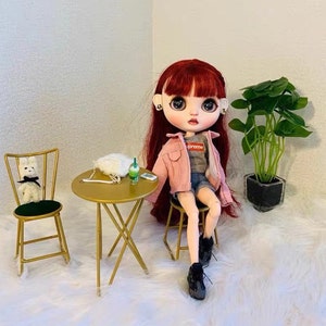 Dolls house modern furniture miniature metal table mini alloy chairs for dolls 1/6 scale furniture for Blythe dollhouse image 5